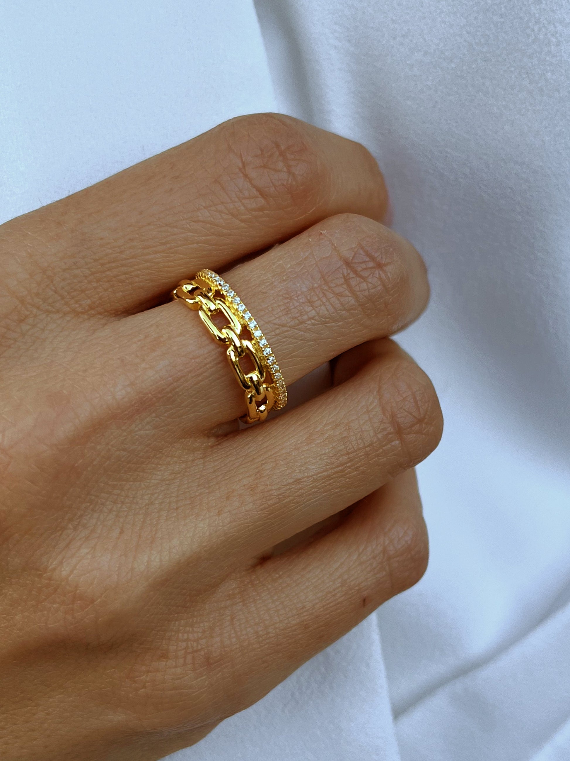 Bague dorée Or jaune 18k assemblée d'Oxyde de zirconium - Maison Di Giorgio