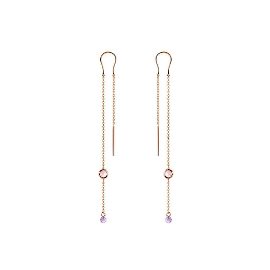 Boucles d'oreilles en Argent 925 doré Or rose 18k assemblées d'Améthyste et Quartz rose - Maison Di Giorgio