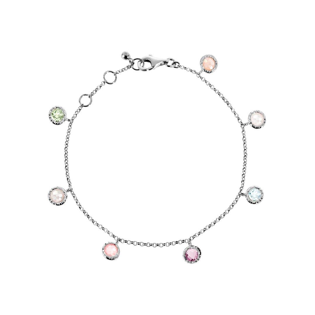 Bracelet en Argent 925 plaqué Rhodium assemblé de Pierre de lune pêche, Pierre de lune blanche et Topaze bleu ciel - Maison Di Giorgio