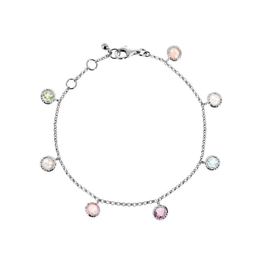 Bracelet en Argent 925 plaqué Rhodium assemblé de Pierre de lune pêche, Pierre de lune blanche et Topaze bleu ciel - Maison Di Giorgio