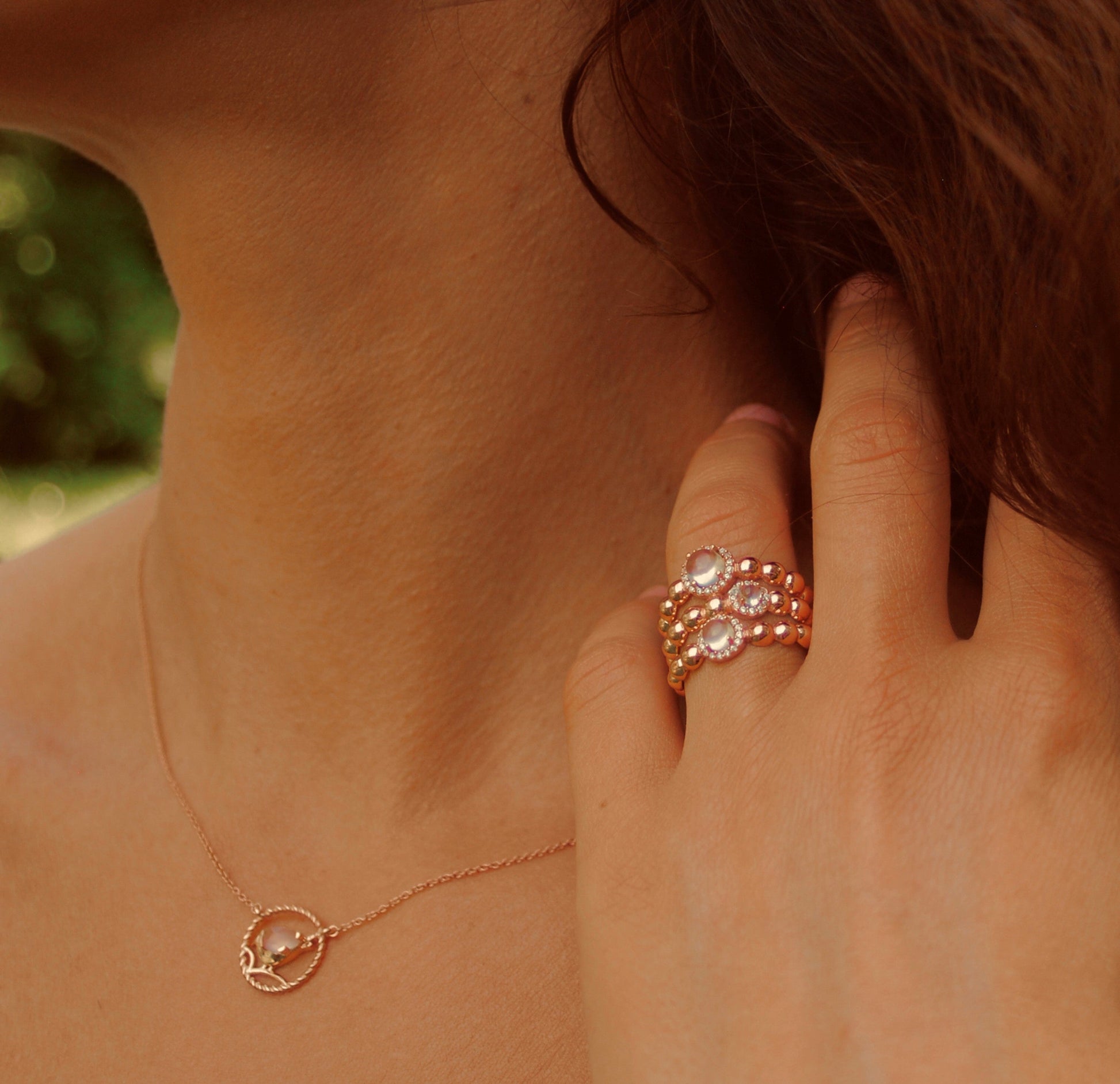 Collier en Argent 925 doré Or rose 18k assemblé de Quartz rose et d'Oxyde de zirconium - Maison Di Giorgio