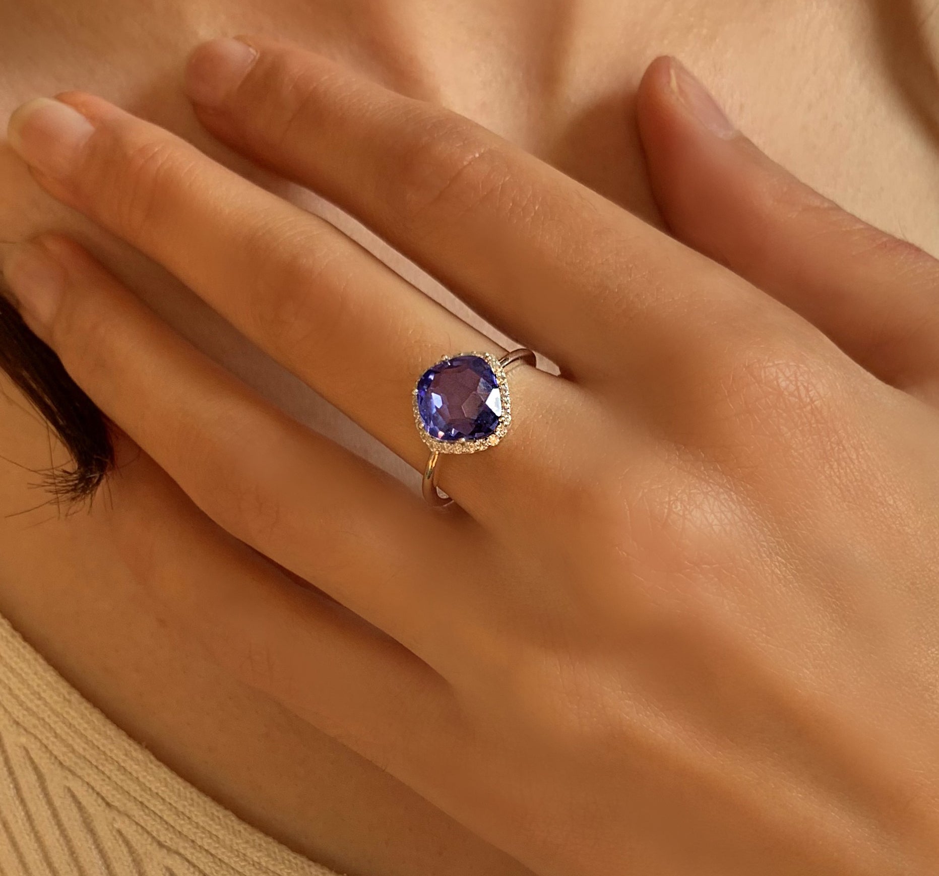 Bague en Argent 925 plaqué Rhodium assemblée de Quartz bleu - Maison Di Giorgio