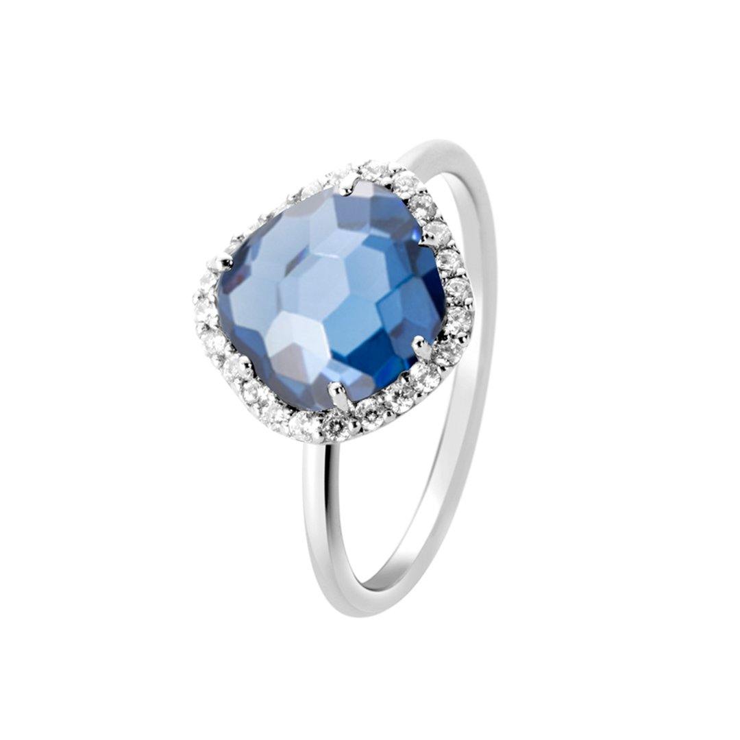 Bague en Argent 925 plaqué Rhodium assemblée de Quartz bleu - Maison Di Giorgio