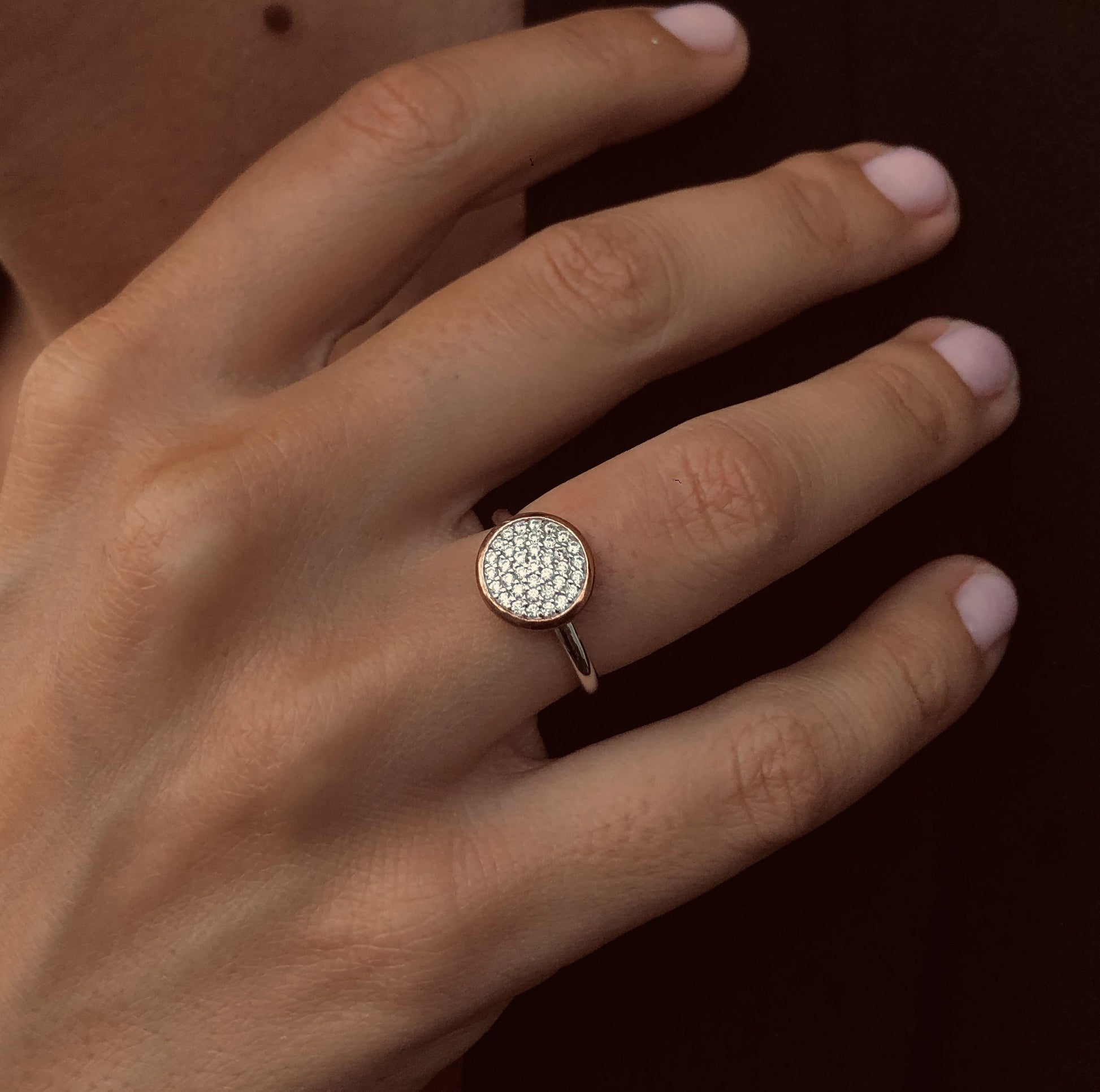 Bague en Argent 925 plaqué Rhodium et Or rose 18k assemblée d'oxyde de zirconium - Maison Di Giorgio