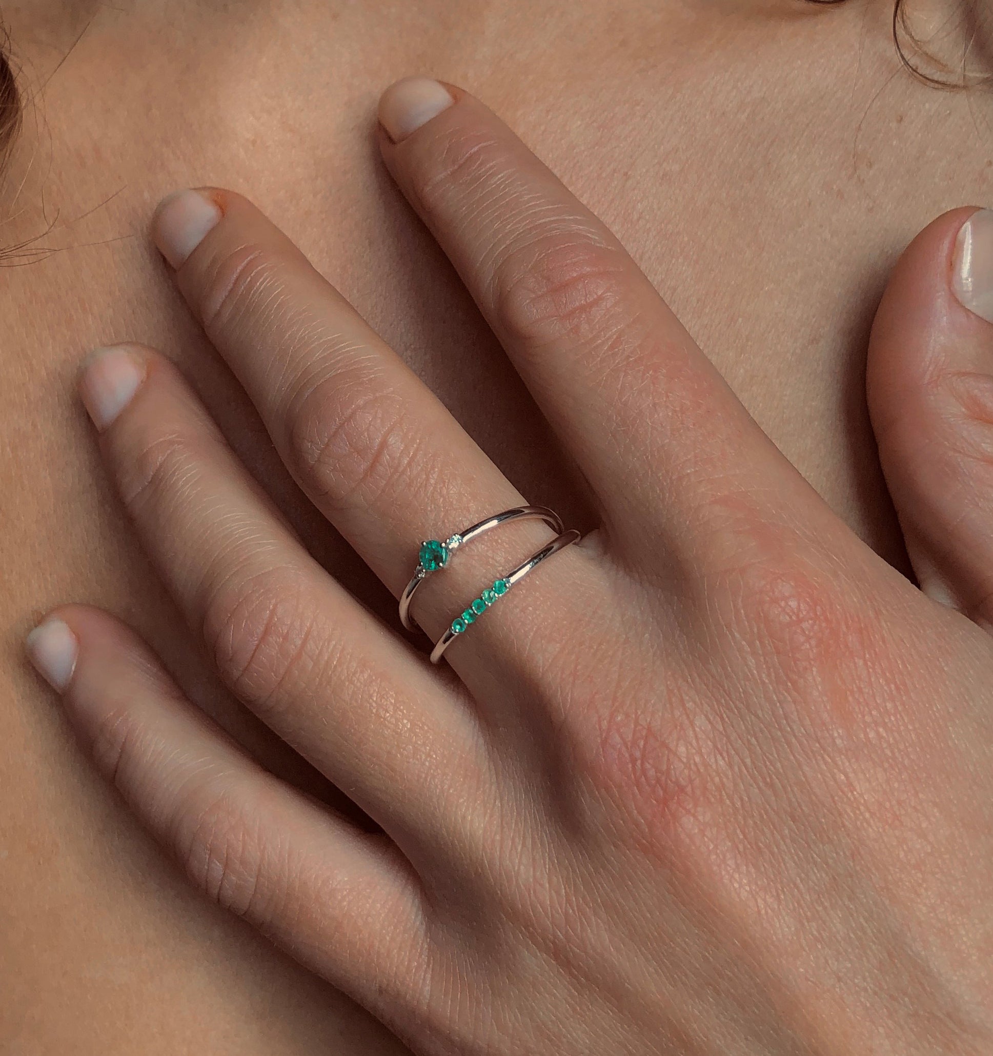 Bague en Argent 925 plaqué Rhodium assemblée d'Émeraude - Maison Di Giorgio