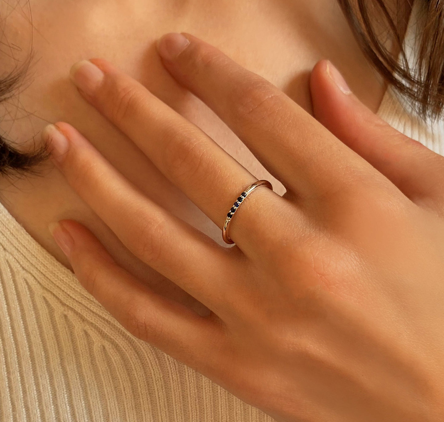 Bague en Argent 925 plaqué Rhodium assemblée de Saphir bleu - Maison Di Giorgio