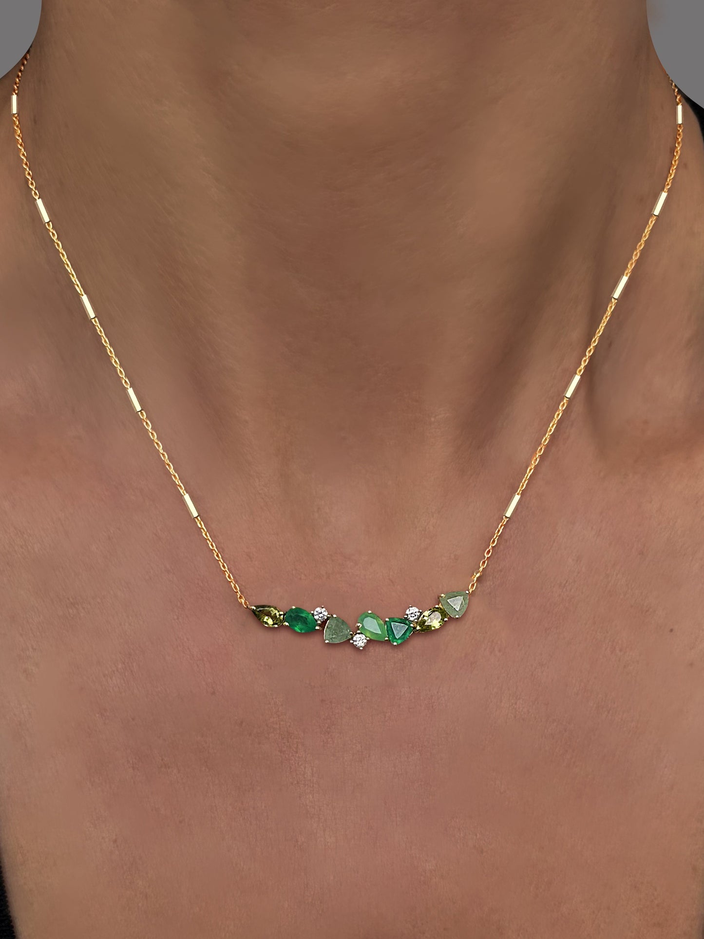 Collier en Argent 925 doré Or jaune 18k assemblé d'Aventurine verte, Peridot et Onyx vert - Maison Di Giorgio