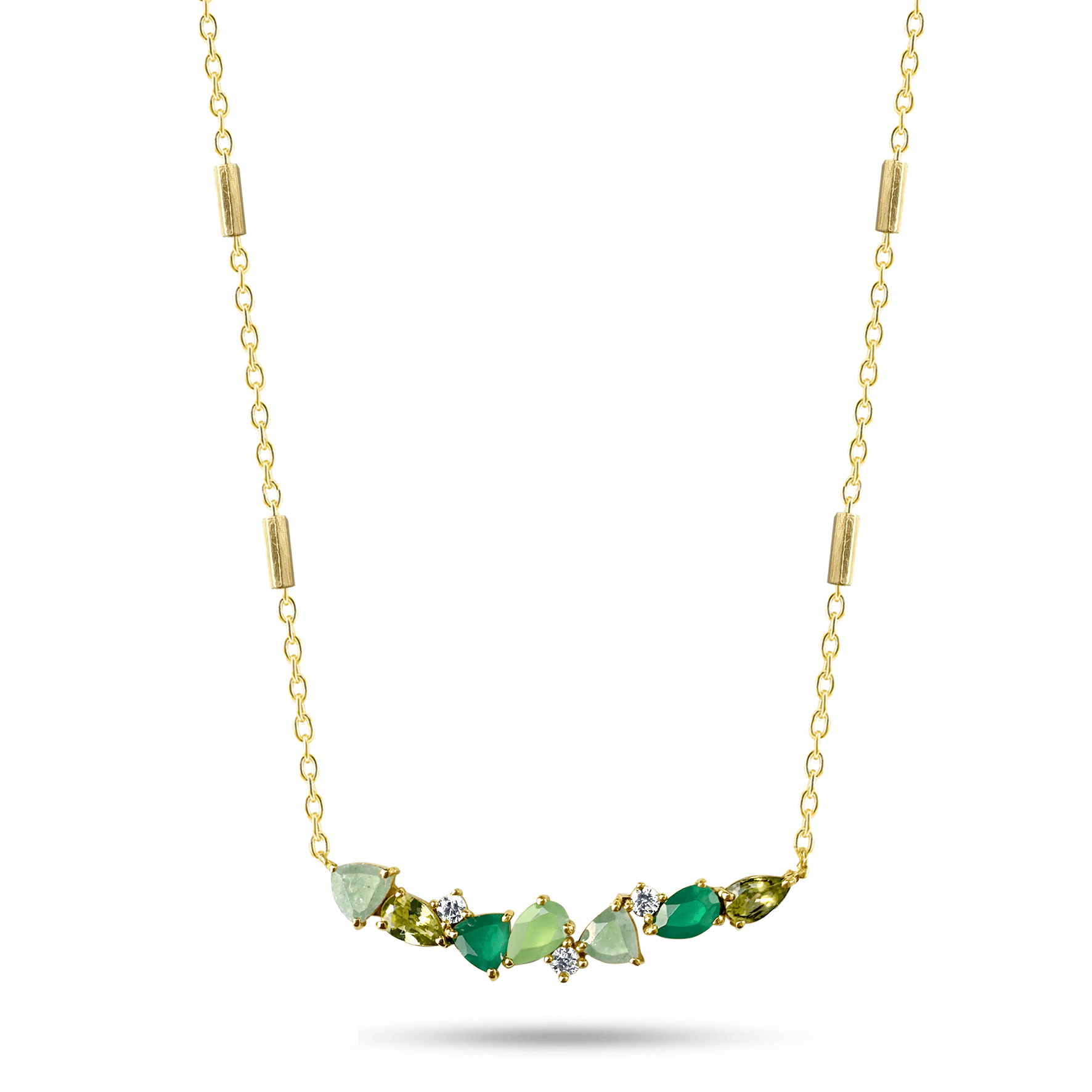Collier en Argent 925 doré Or jaune 18k assemblé d'Aventurine verte, Peridot et Onyx vert - Maison Di Giorgio