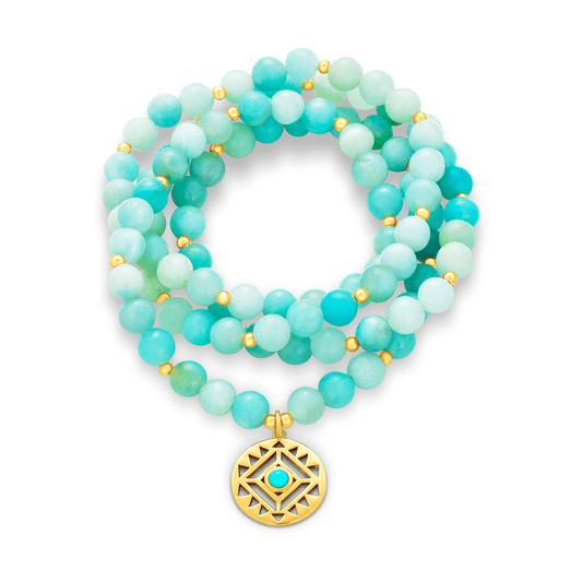 Bracelet perles assemblé d'Amazonite verte clair et d'Argent 925 doré Or jaune 18k - Maison Di Giorgio