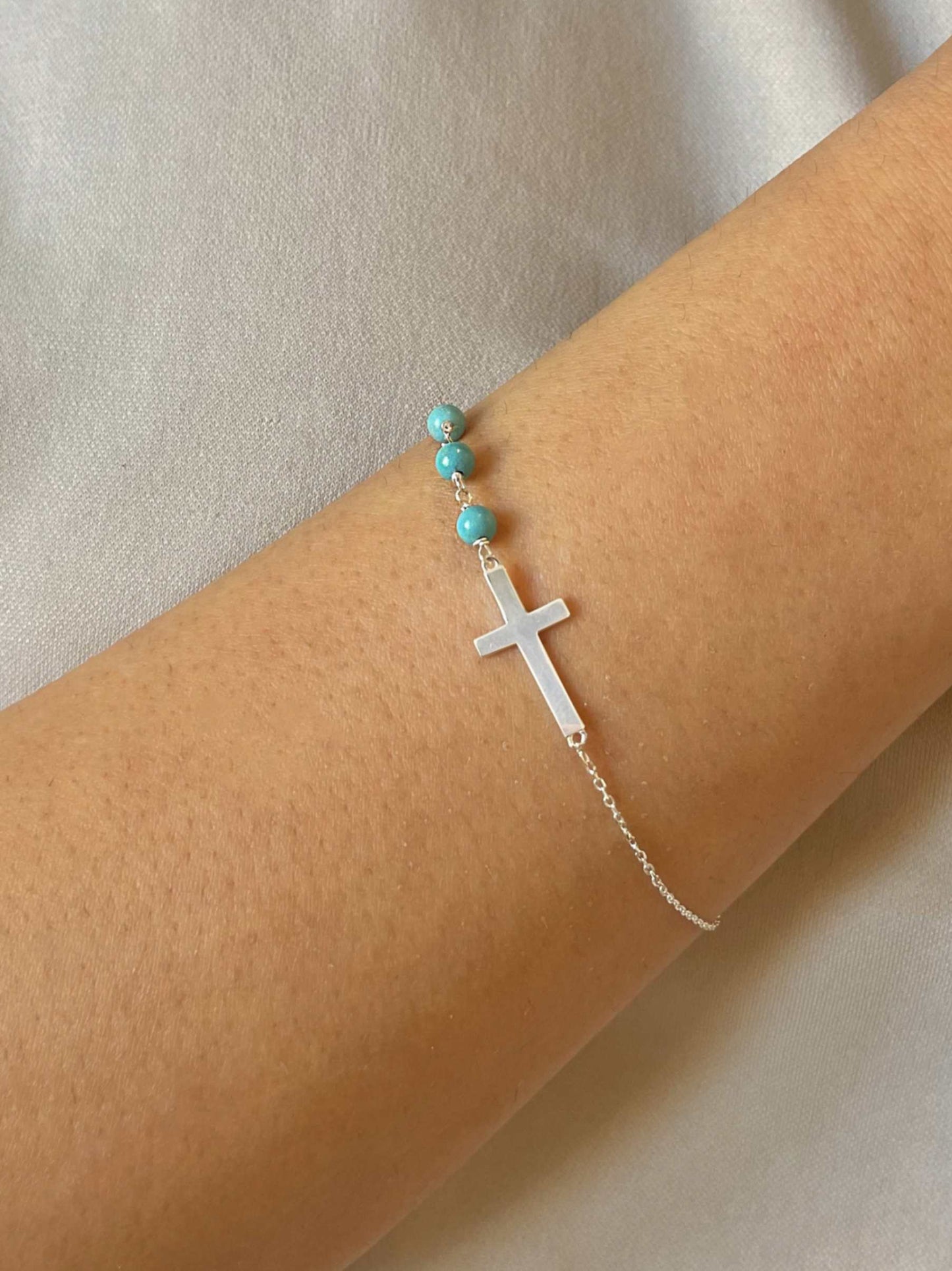 Bracelet en Argent 925 plaqué Argent assemblé de Turquoise - Maison Di Giorgio