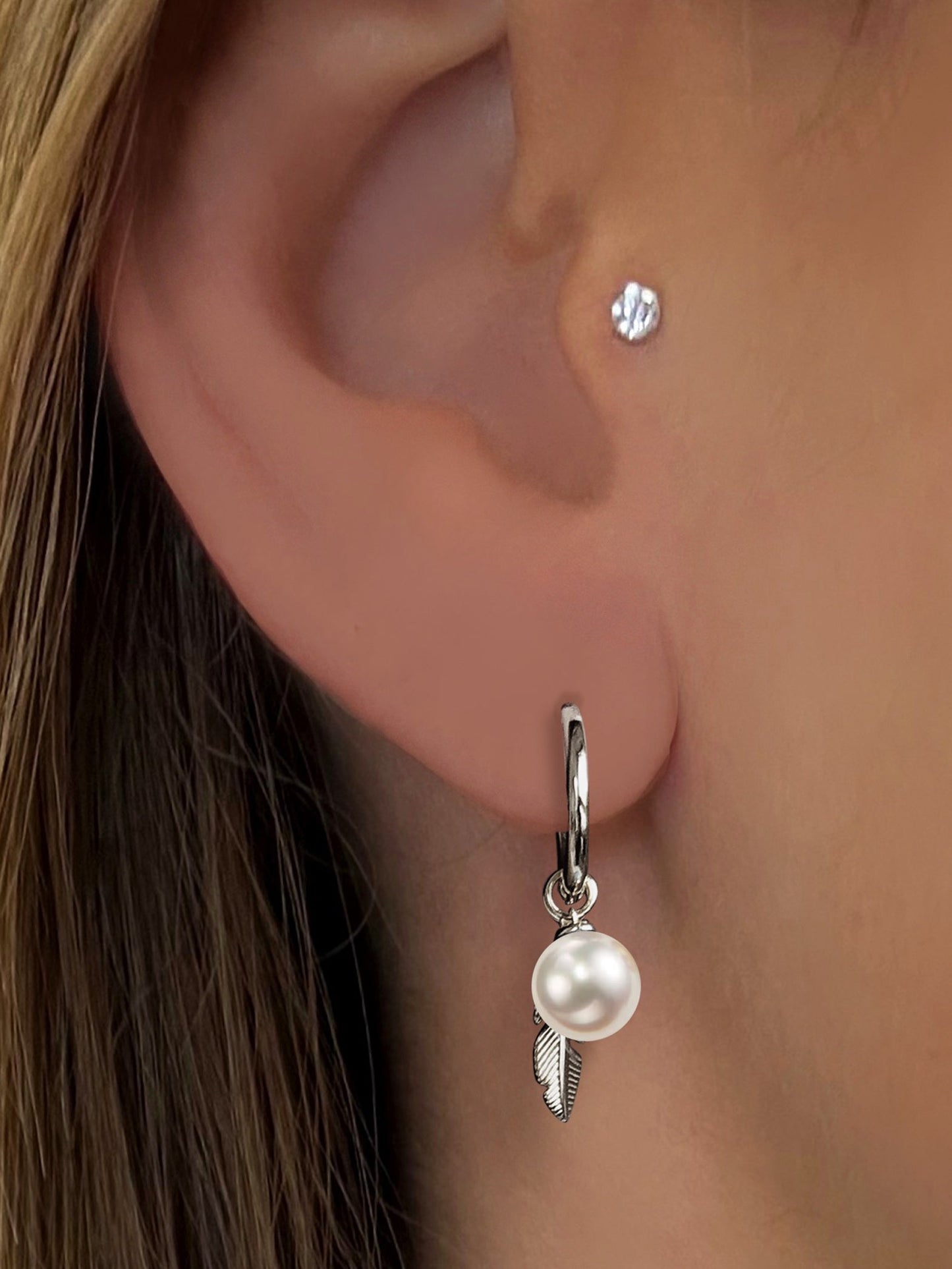 Boucles d'oreilles en Argent 925 plaqué Argent et assemblées de Perle d'eau douce - Maison Di Giorgio