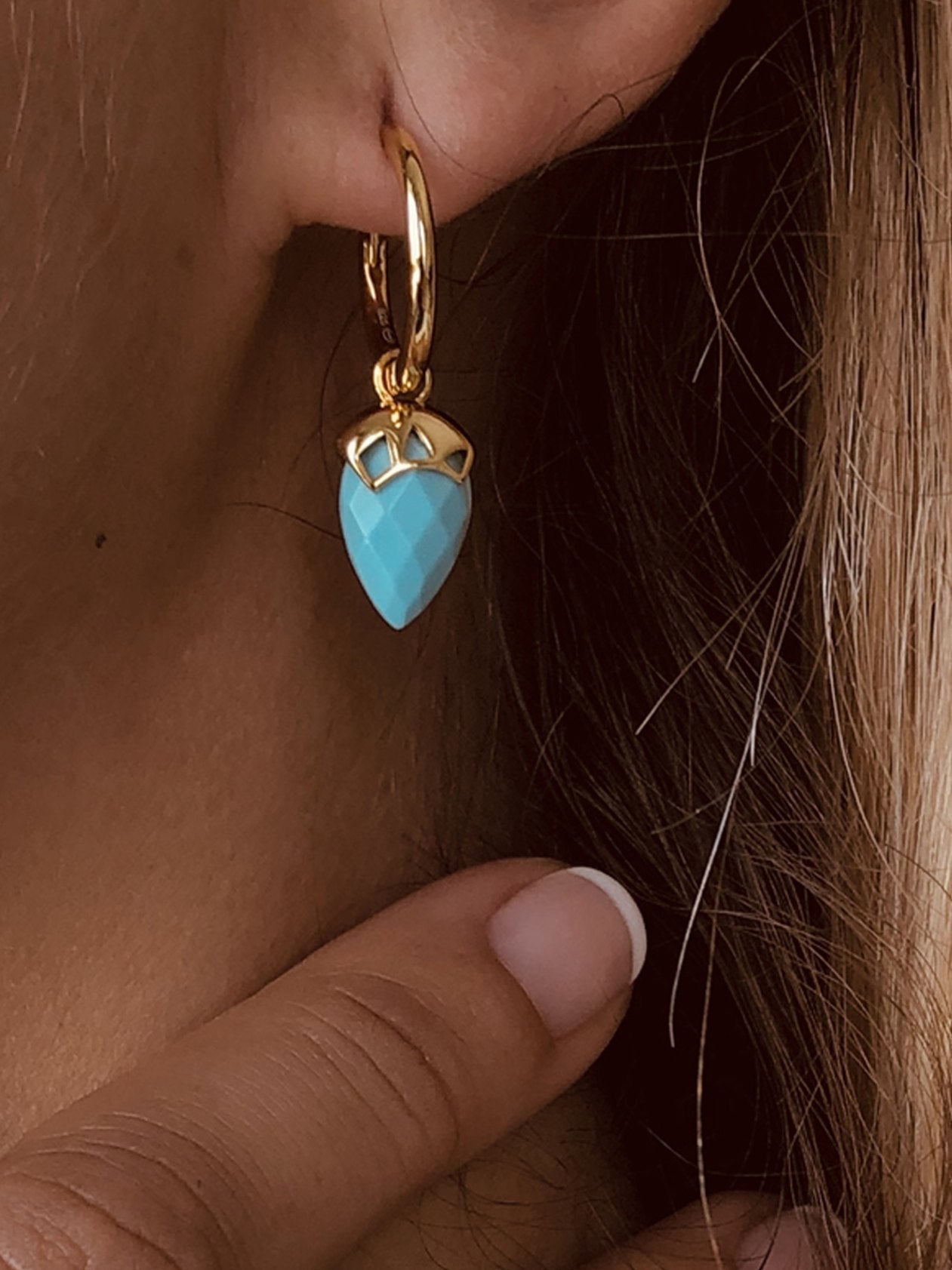 Boucles d'oreilles en Argent 925 doré Or jaune 18k assemblées de Turquoise - Maison Di Giorgio