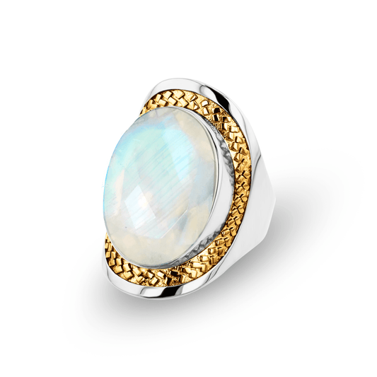 Bague en Argent 925 partiellement doré Or jaune 18k assemblée de Pierre de lune - Maison Di Giorgio