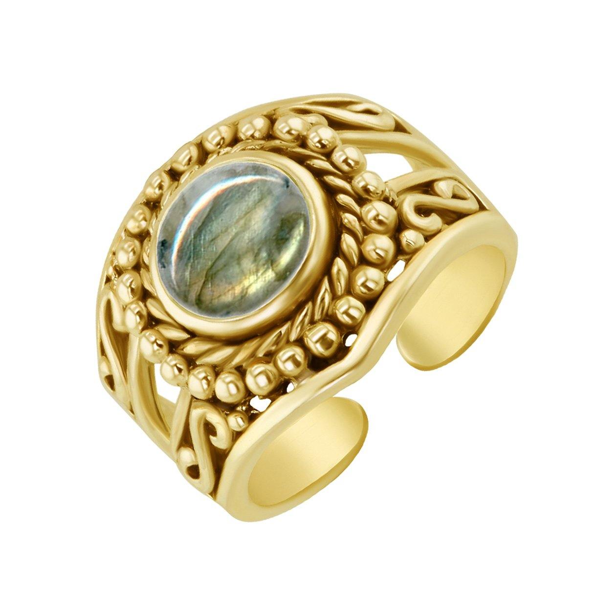 Bague en Argent 925 doré Or jaune 18k assemblée de Labradorite - Maison Di Giorgio