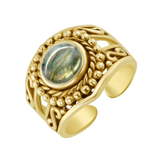 Bague en Argent 925 doré Or jaune 18k assemblée de Labradorite - Maison Di Giorgio