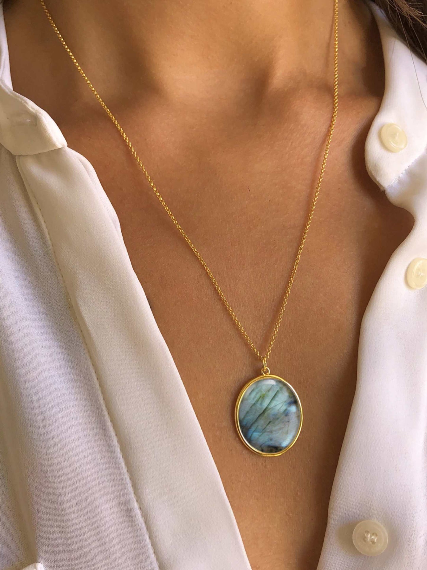 Collier en Argent 925 doré Or jaune 18k assemblé de Labradorite - Maison Di Giorgio