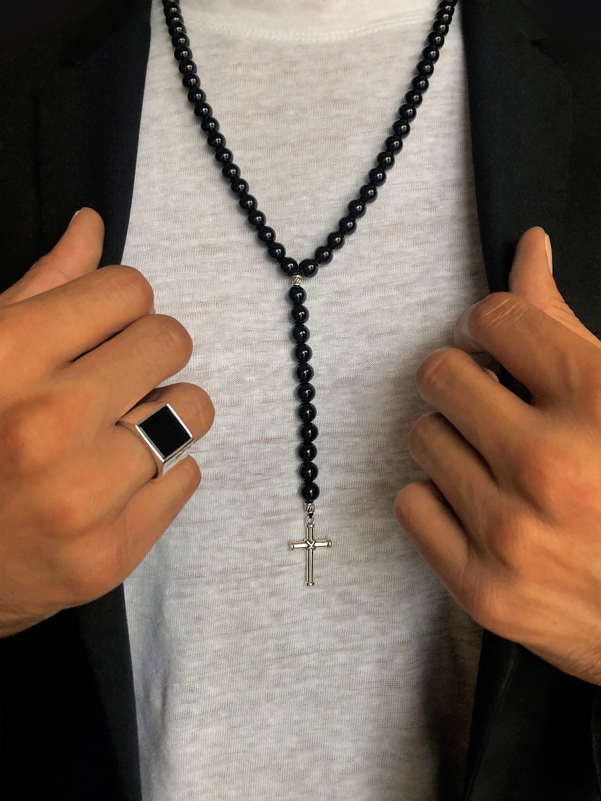 Collier en Argent 925 oxydé assemblé d'Onyx noir - Maison Di Giorgio