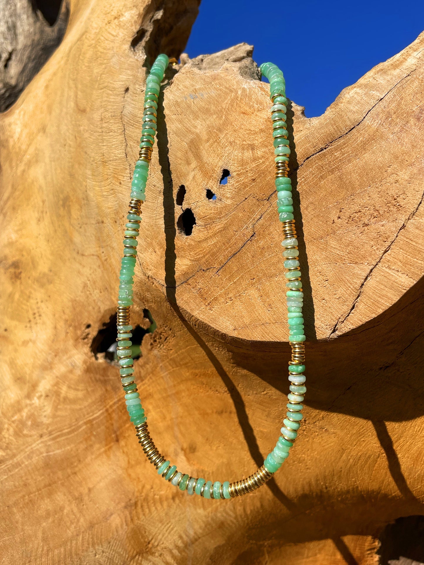 Collier perles doré Or jaune 18k assemblé de Chrysoprase - Maison Di Giorgio