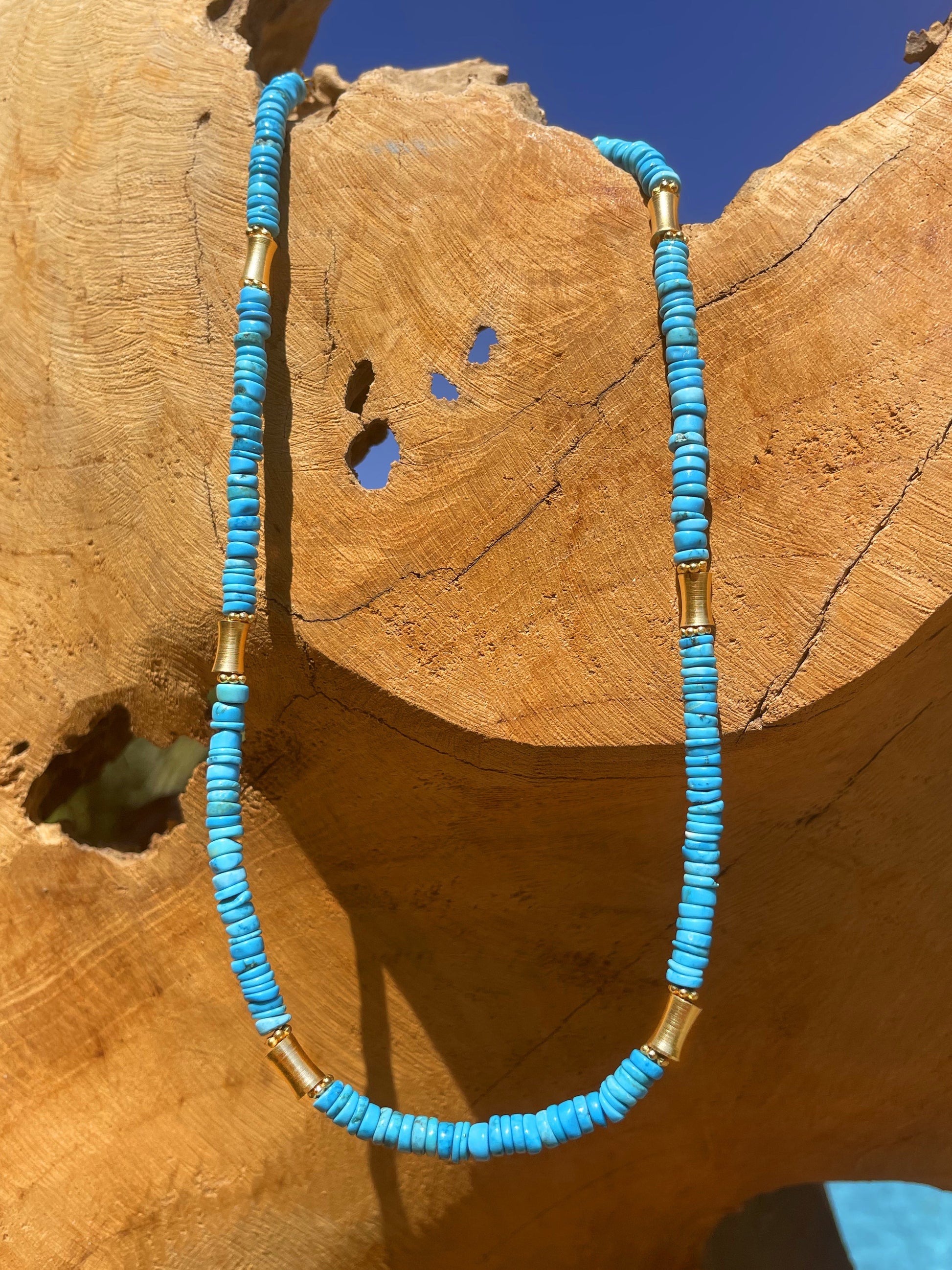 Collier perles doré Or jaune 18k assemblé de turquoise - Maison Di Giorgio