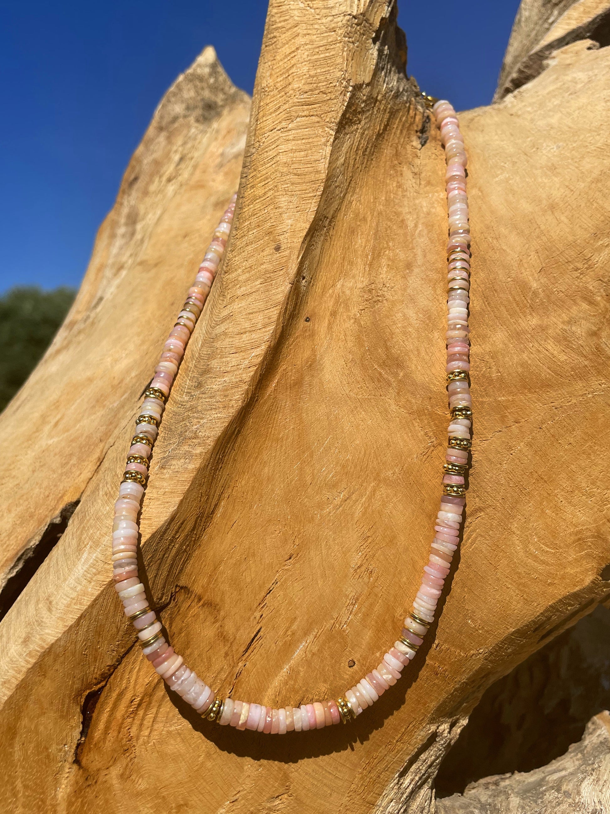 Collier doré Or jaune 18k assemblé d'opale rose - Maison Di Giorgio