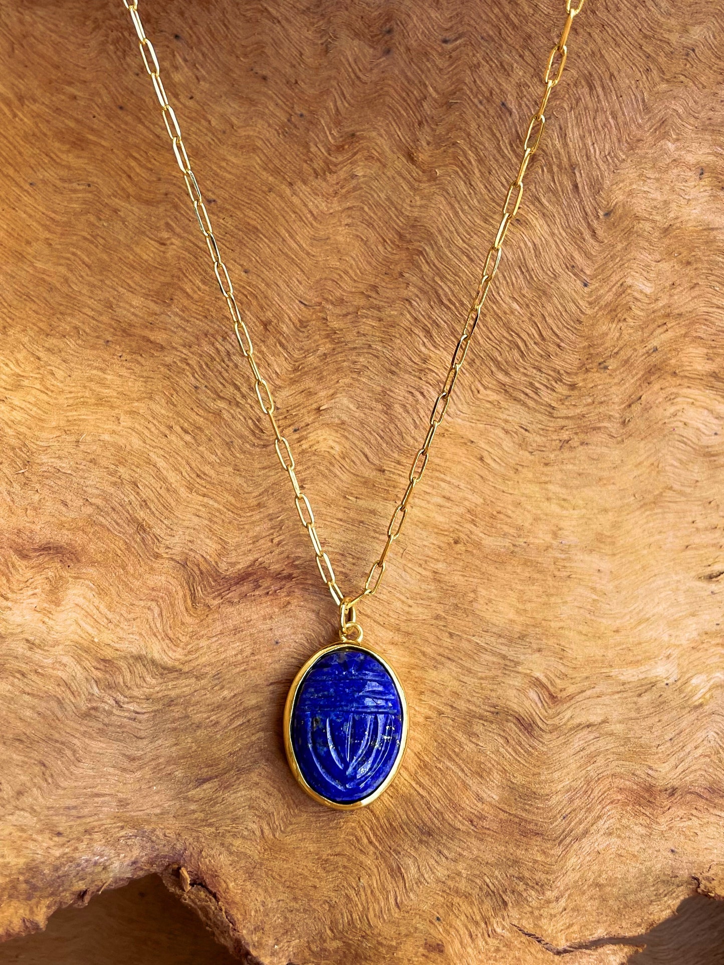 Collier doré Or jaune 18k assemblé de lapis - lazuli - Maison Di Giorgio