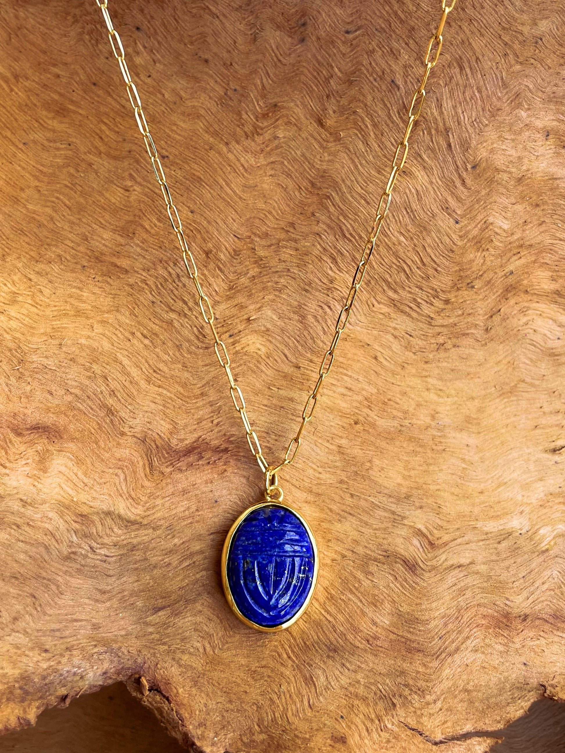 Collier doré Or jaune 18k assemblé de lapis - lazuli - Maison Di Giorgio