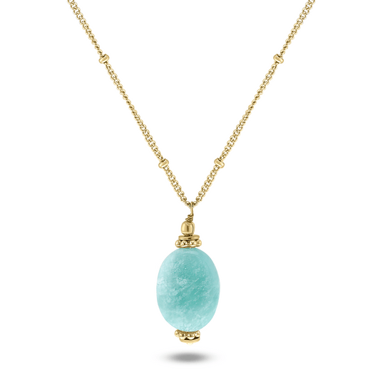Collier doré Or jaune 18k assemblé d'Amazonite - Maison Di Giorgio