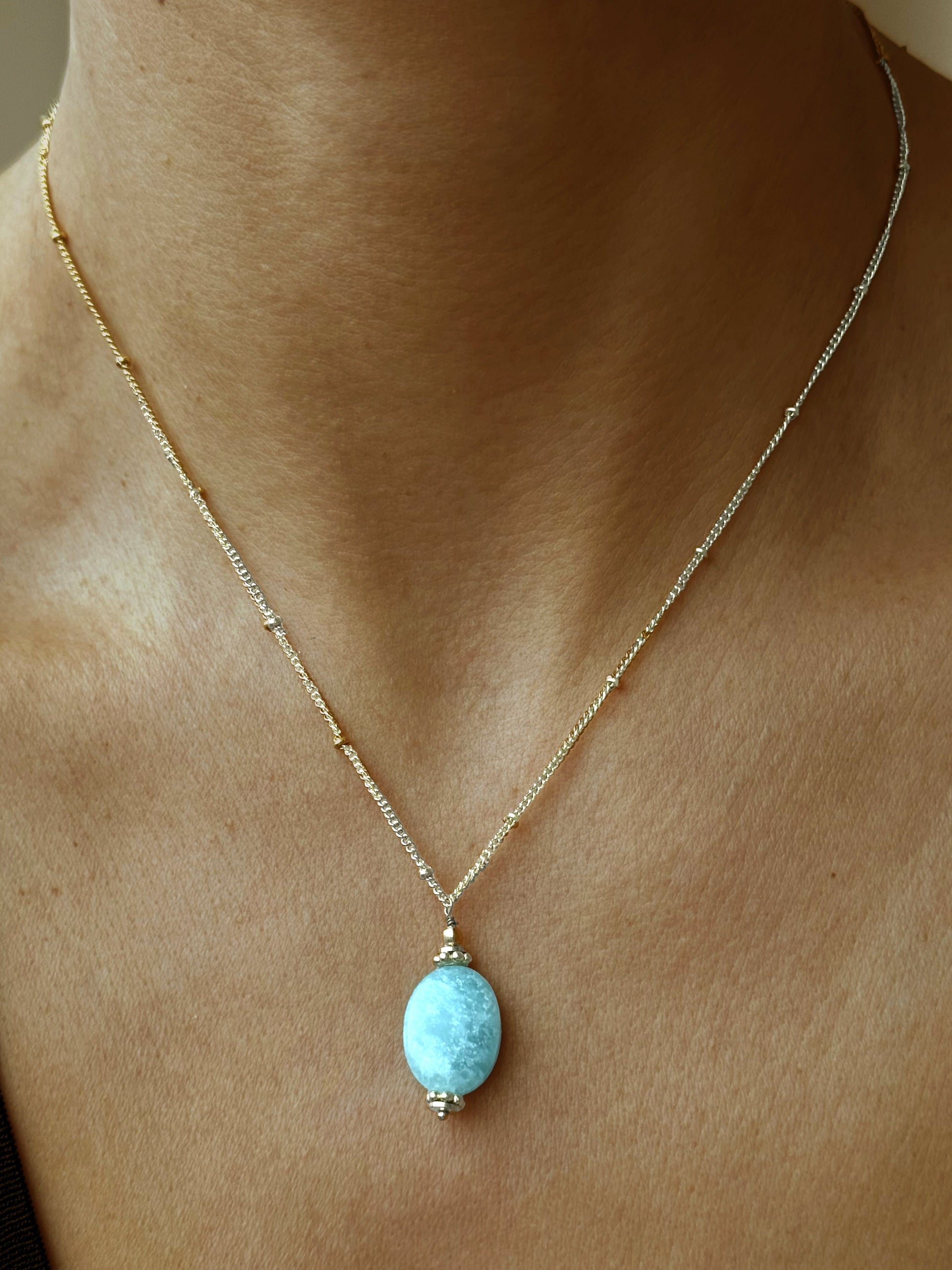 Collier doré Or jaune 18k assemblé d'Amazonite - Maison Di Giorgio