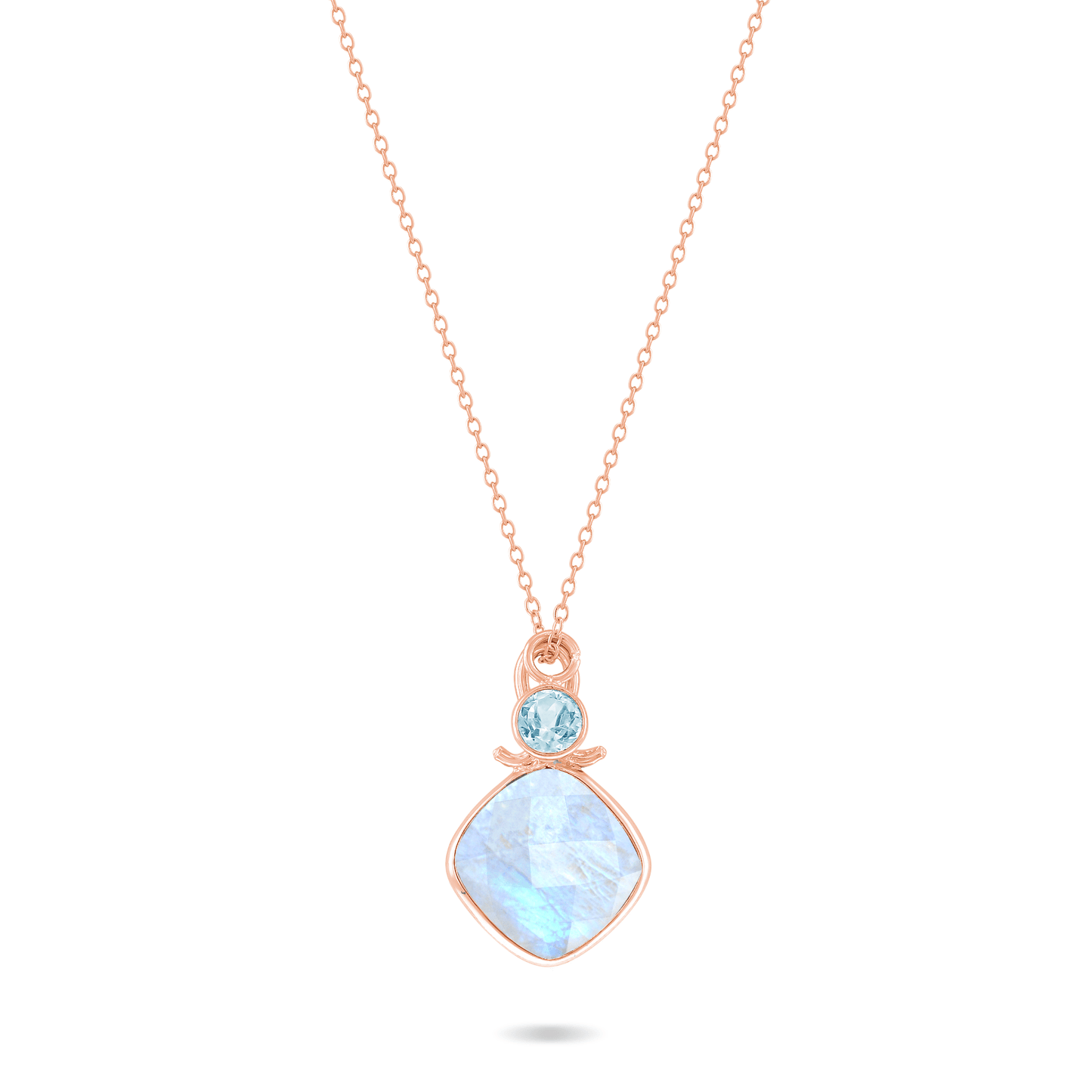 Collier en Argent 925 doré Or rose 18k assemblé de Pierre de lune et Topaze bleue - Maison Di Giorgio