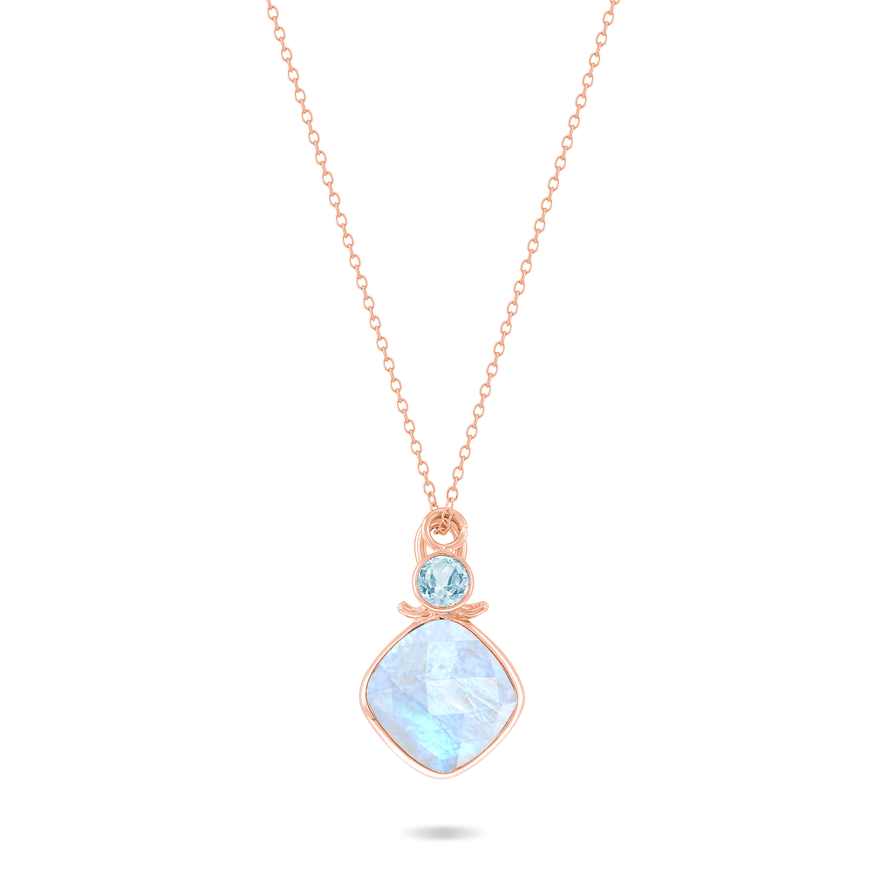 Collier en Argent 925 doré Or rose 18k assemblé de Pierre de lune et Topaze bleue - Maison Di Giorgio