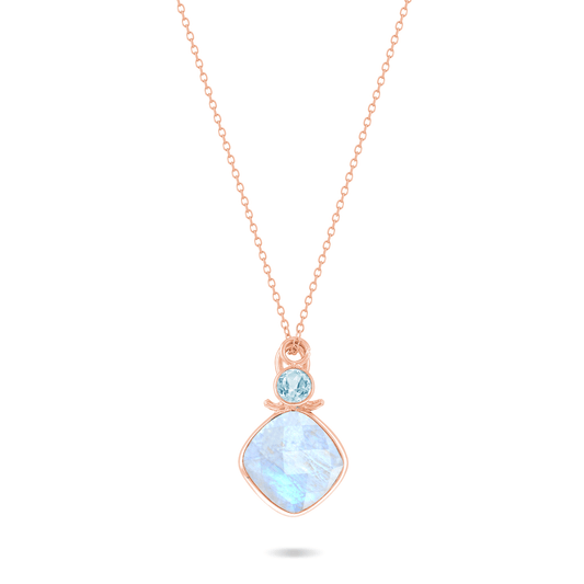 Collier en Argent 925 doré Or rose 18k assemblé de Pierre de lune et Topaze bleue - Maison Di Giorgio