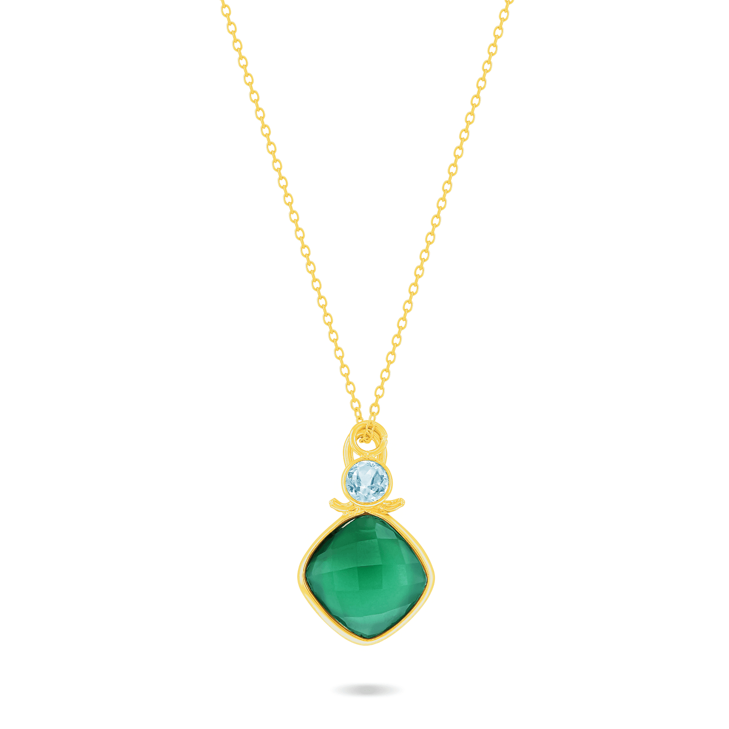 Collier en Argent 925 doré Or jaune 18k assemblé d'Onyx vert et Topaze bleue - Maison Di Giorgio