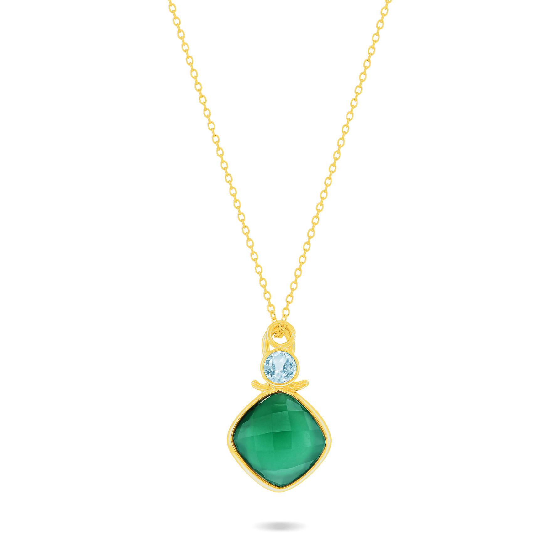 Collier en Argent 925 doré Or jaune 18k assemblé d'Onyx vert et Topaze bleue - Maison Di Giorgio