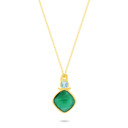 Collier en Argent 925 doré Or jaune 18k assemblé d'Onyx vert et Topaze bleue - Maison Di Giorgio