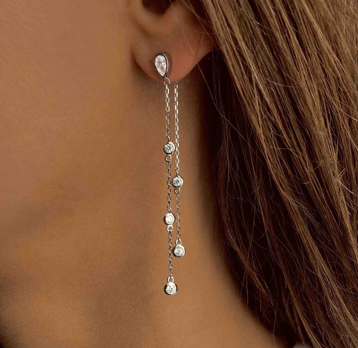 Ensemble de collier et boucles d'oreilles en Argent 925 plaqué Rhodium assemblé d'Oxyde de zirconium - Maison Di Giorgio