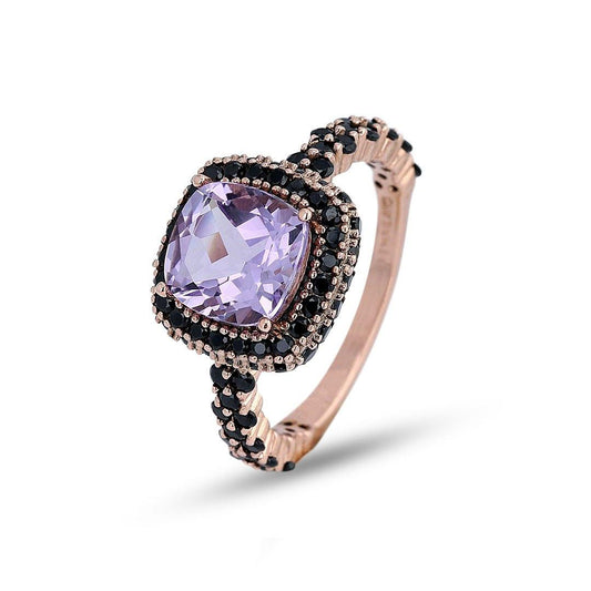 Bague en Argent 925 doré Or rose 18k assemblée d'Améthyste et Spinelle noire - Maison Di Giorgio