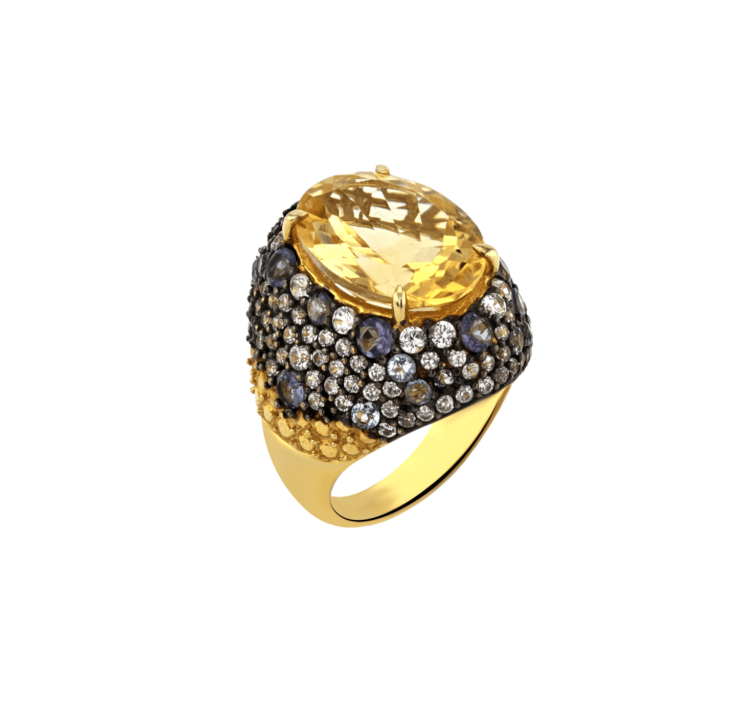 Bague en Argent 925 doré Or jaune 18k et assemblée de Citrine, Topaze bleue et Oxyde de zirconium - Maison Di Giorgio