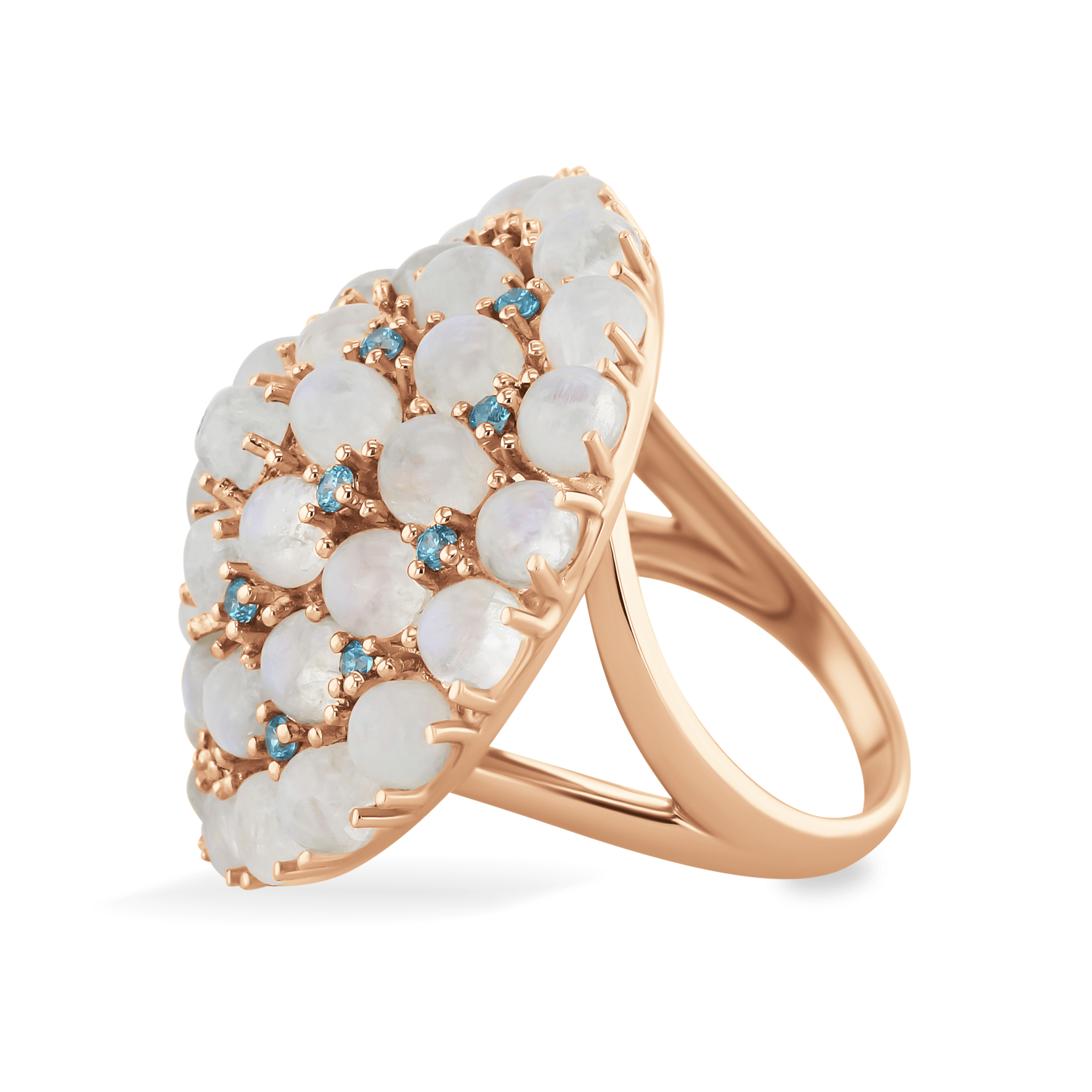 Bague en Argent 925 doré Or rose 18k assemblée de Pierre de lune et Topaze bleu suisse - Maison Di Giorgio