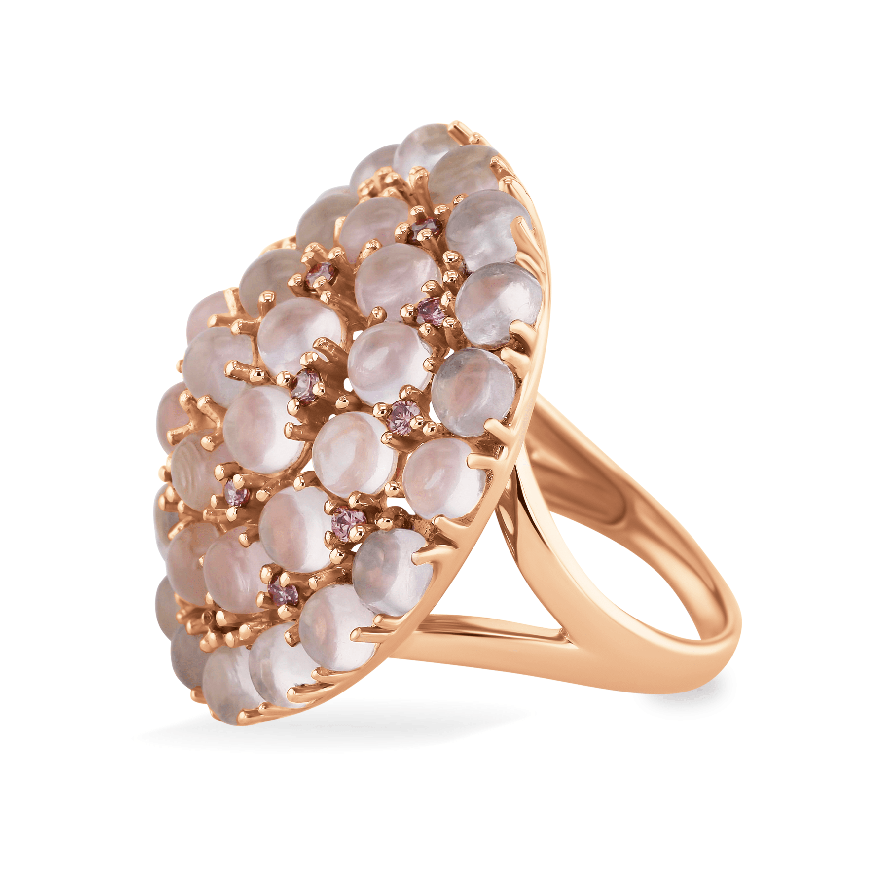 Bague en Argent 925 doré Or rose 18k assemblée de Quartz rose, Rhodolite et Oxyde de zirconium - Maison Di Giorgio