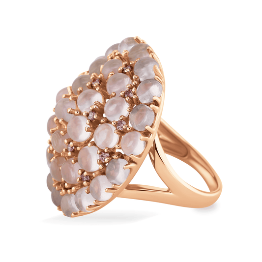 Bague en Argent 925 doré Or rose 18k assemblée de Quartz rose, Rhodolite et Oxyde de zirconium - Maison Di Giorgio