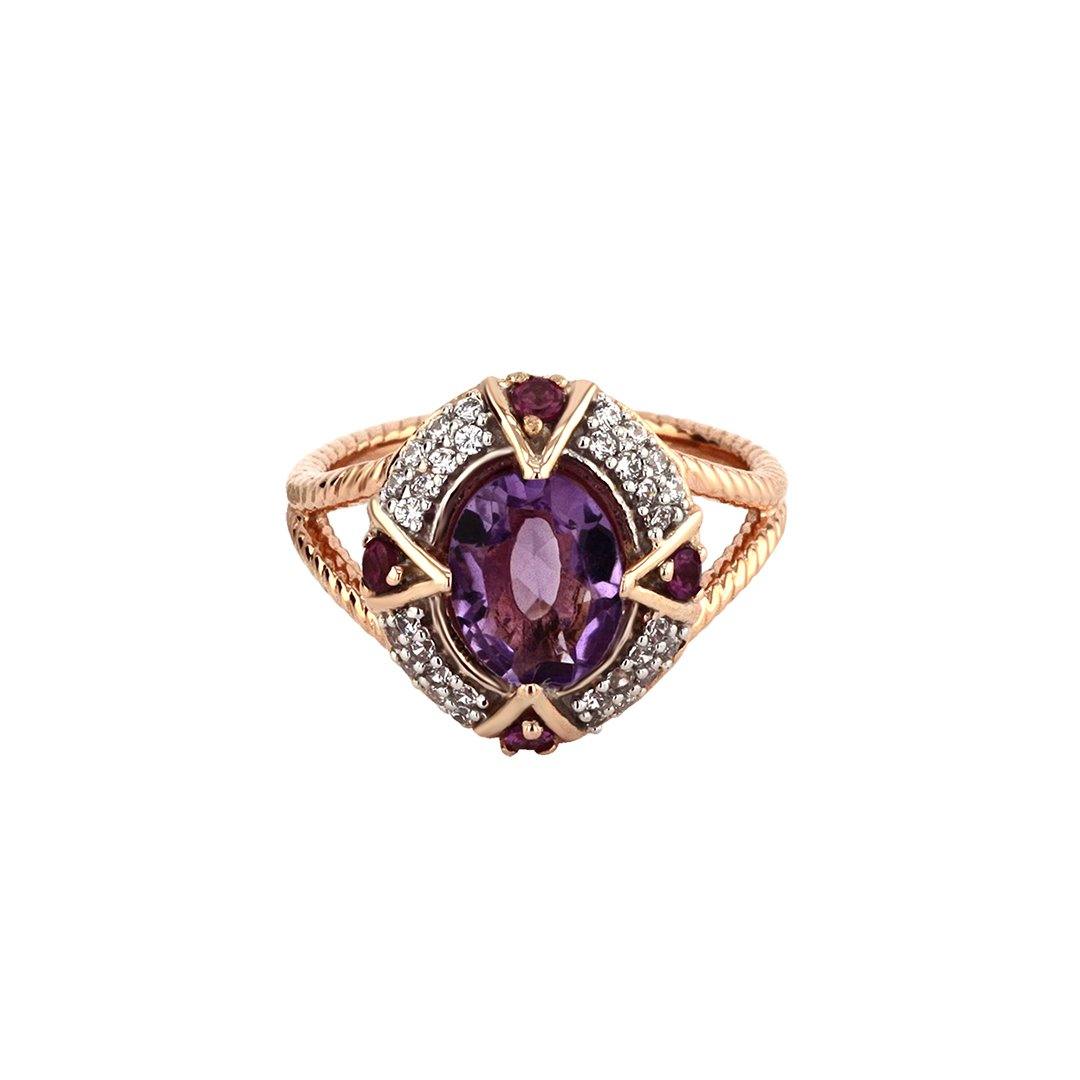 Bague en Argent 925 doré Or rose 18k assemblée d'Améthyste et Oxyde de zirconium - Maison Di Giorgio