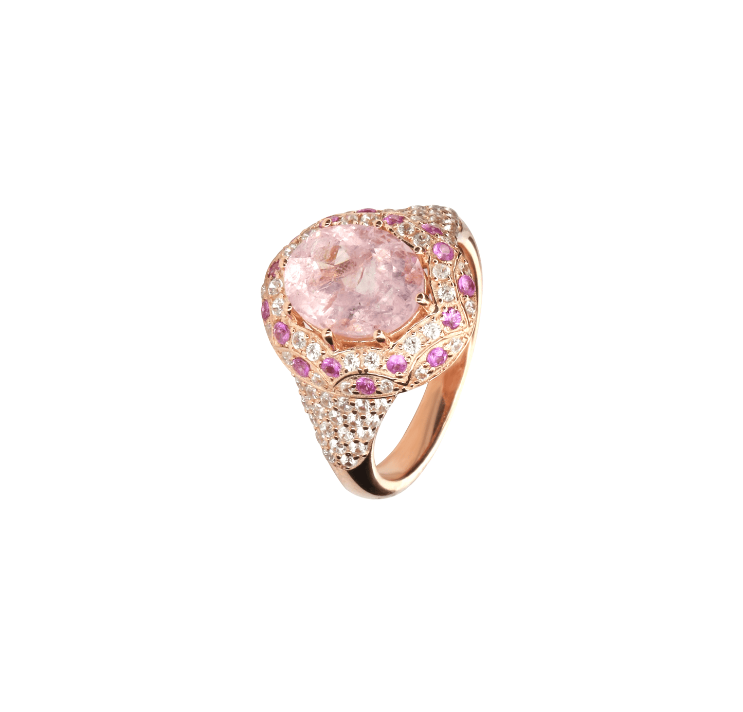 Bague en Argent 925 doré Or rose 18k assemblée de Morganite, Saphir rose et Oxyde de zirconium - Maison Di Giorgio