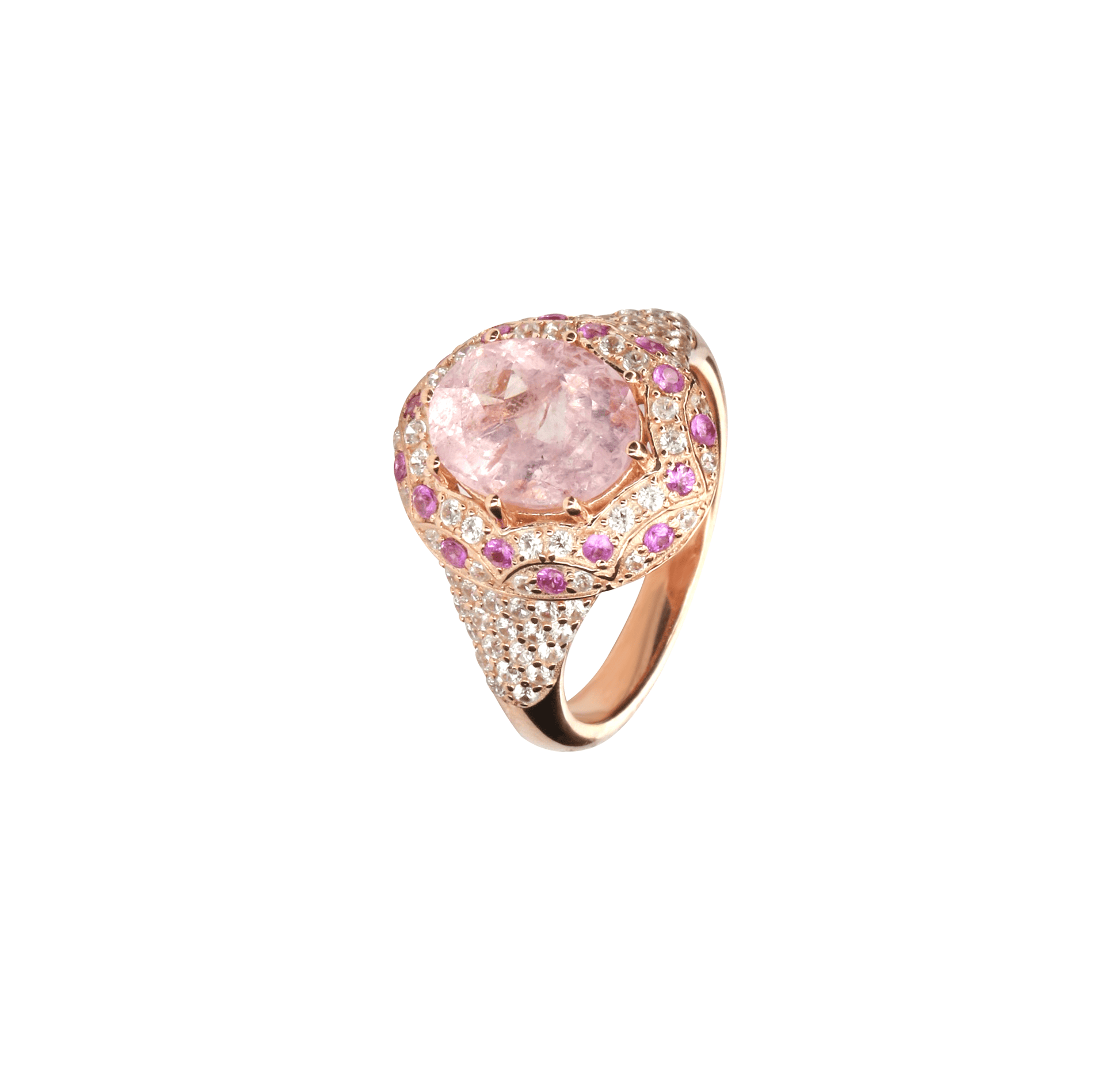 Bague en Argent 925 doré Or rose 18k assemblée de Morganite, Saphir rose et Oxyde de zirconium - Maison Di Giorgio