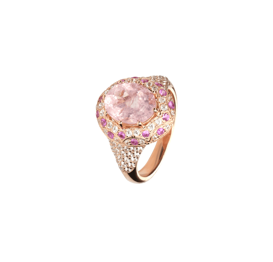 Bague en Argent 925 doré Or rose 18k assemblée de Morganite, Saphir rose et Oxyde de zirconium - Maison Di Giorgio