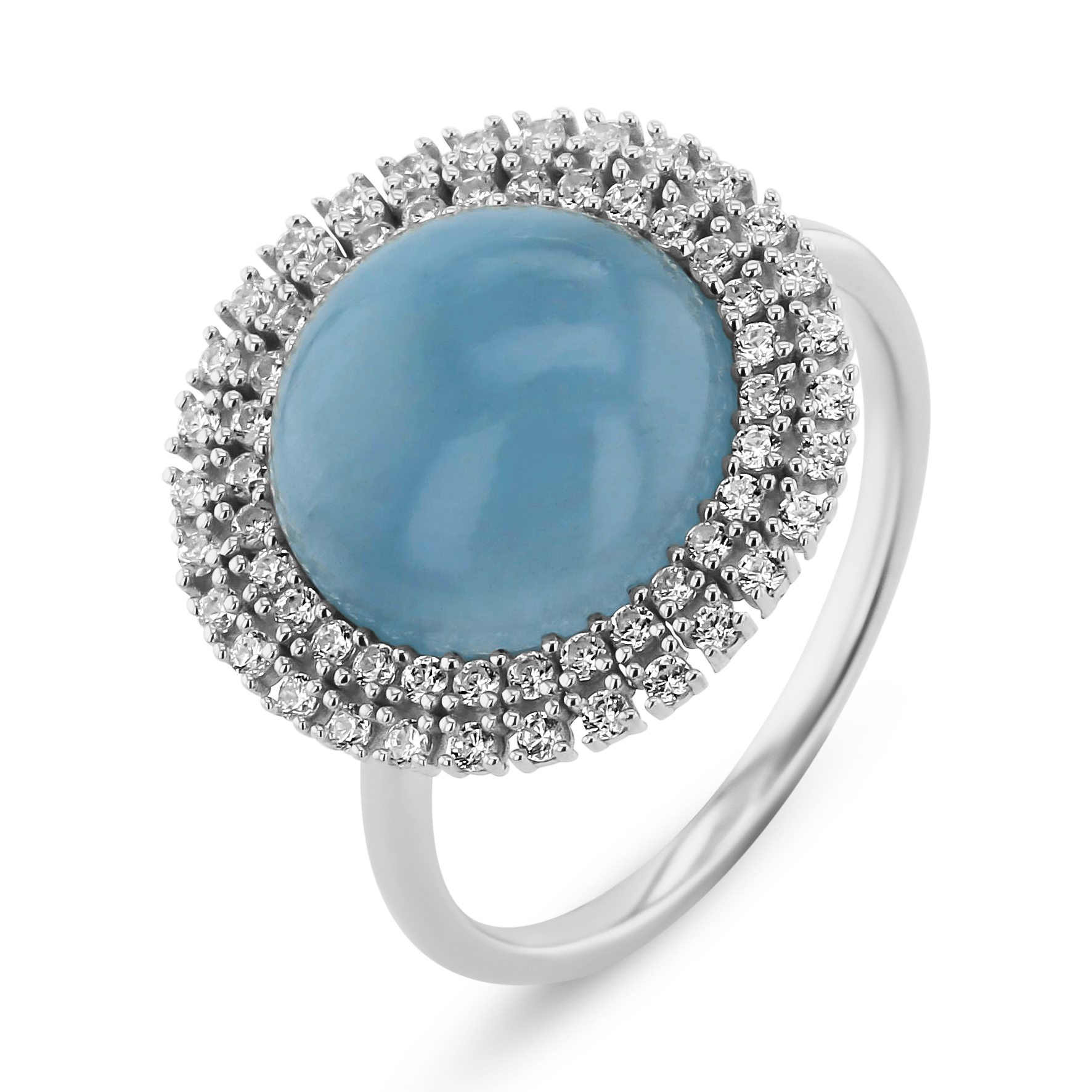 Bague en Argent 925 plaqué Rhodium et assemblée d'Aquamarine et Oxyde de zirconium - Maison Di Giorgio