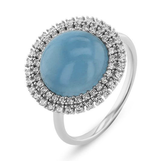 Bague en Argent 925 plaqué Rhodium et assemblée d'Aquamarine et Oxyde de zirconium - Maison Di Giorgio