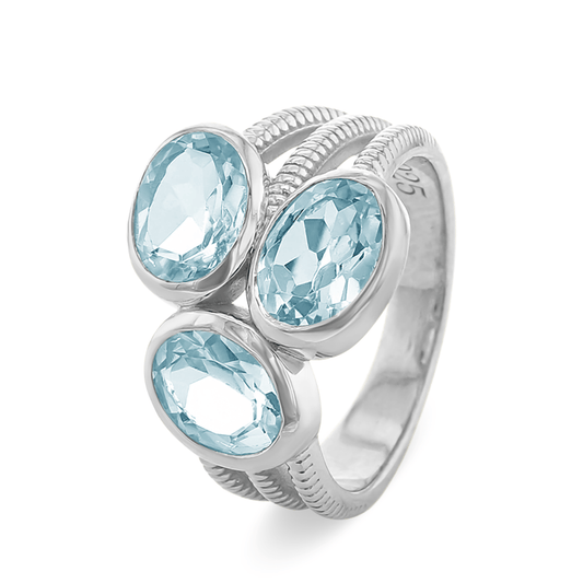 Bague en Argent 925 plaqué Rhodium assemblée de Topaze bleue - Maison Di Giorgio