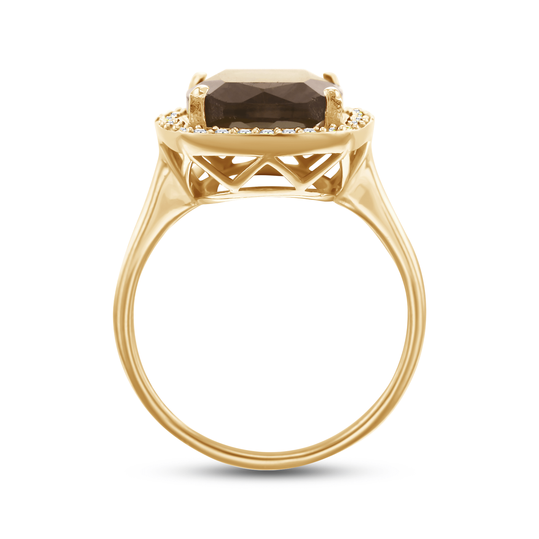 Bague en Argent 925 doré Or jaune 18k assemblée de Quartz fumé et Oxyde de zirconium - Maison Di Giorgio