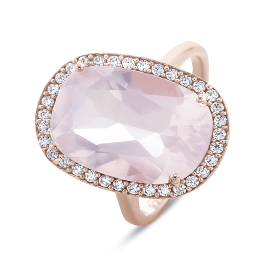 Bague en Argent 925 doré Or rose 18k assemblée de Quartz rose et Oxyde de zirconium blanc - Maison Di Giorgio