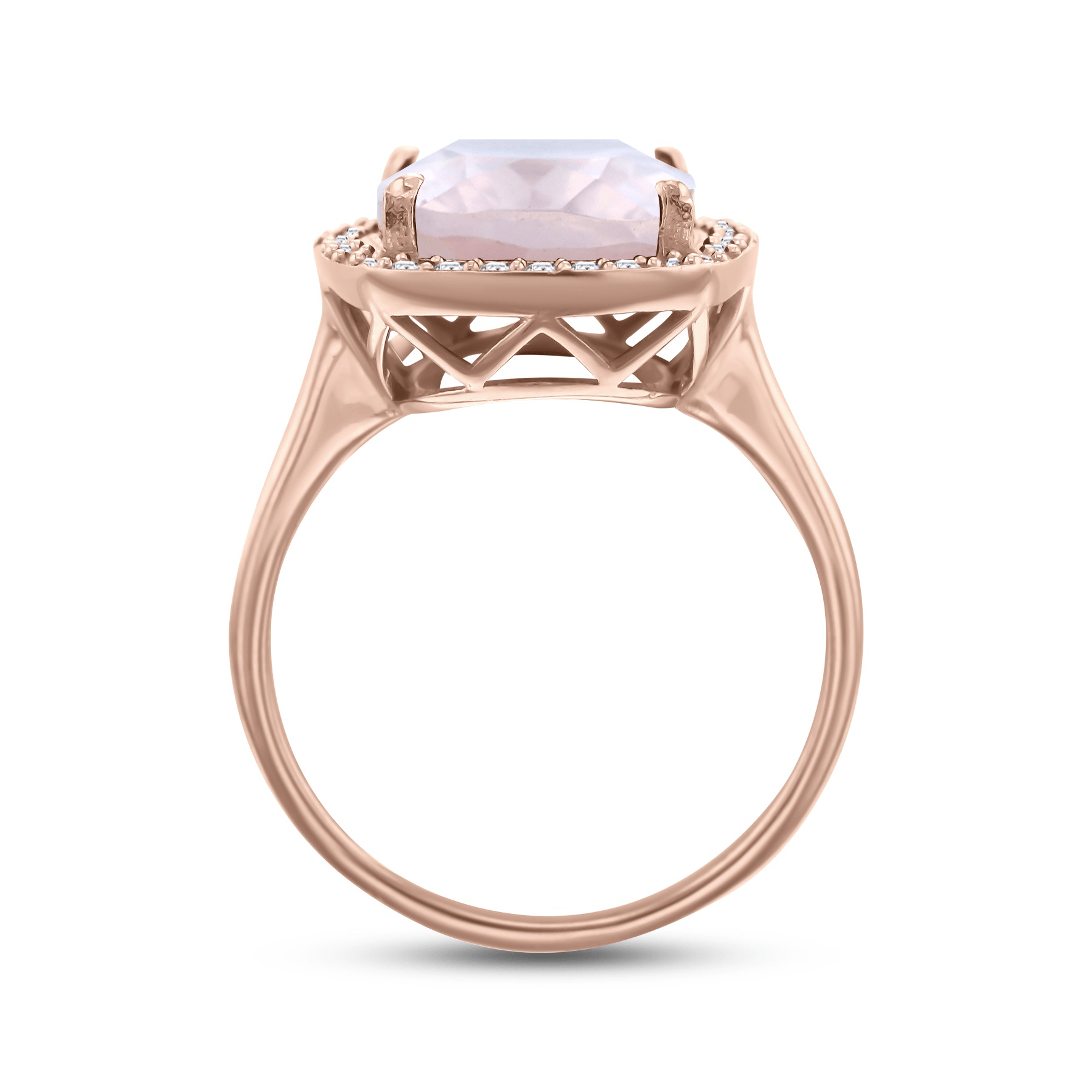 Bague en Argent 925 doré Or rose 18k assemblée de Quartz rose et Oxyde de zirconium blanc - Maison Di Giorgio